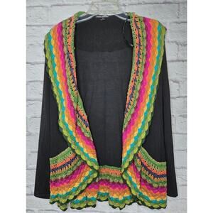Double Zero open cardigan crochet colorful rainbow sweater small.